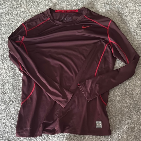 Nike Burgundy‎ Long Sleeve Performance Shirt - Picture 1 of 2
